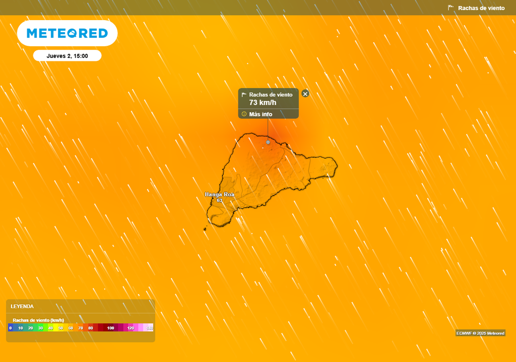 Fuerte viento en Isla de Pascua, Meteored, Chile