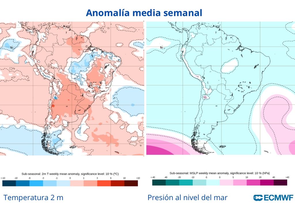 Anomalía semanal de temperaturas y presión al nivel del mar