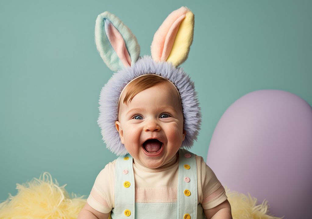 Niño con orejas de conejo por Pascua