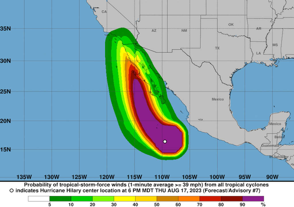 Pronostico de vientos Hilary