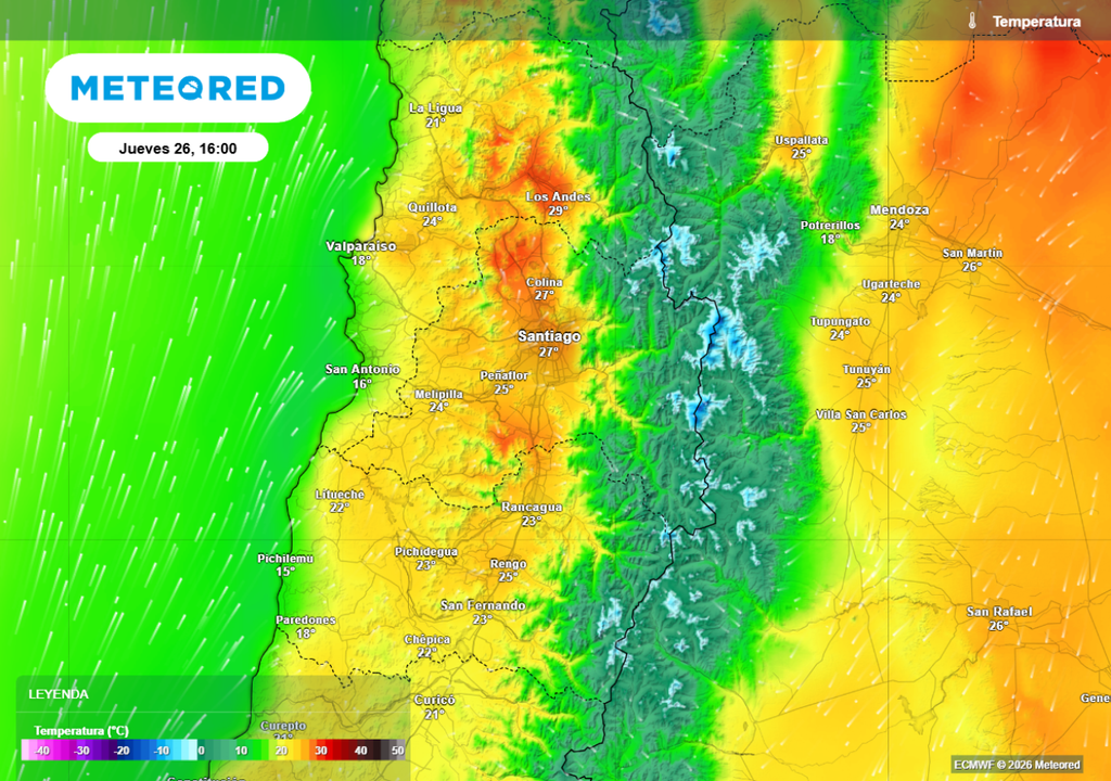 Temperaturas moderadas Esta semana las máximas se moverán en torno a 27 °C en el centro de Santiago: la próxima semana aumentaría este valor.
