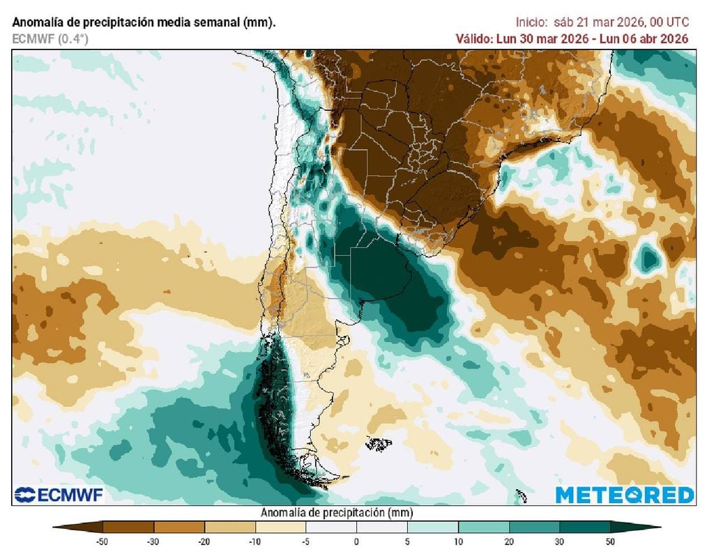 Anomalías precipitación Se esperan anomalías negativas de precipitaciones la próxima semana: abarcarían el centro del país.