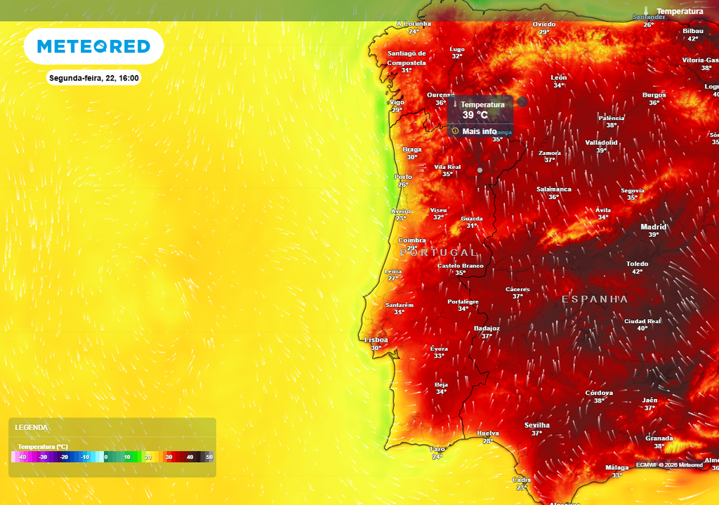 O episódio de calor intenso mantém-se nesta segunda-feira, 22 de junho, com os distritos de Vila Real, Bragança e Guarda sob aviso laranja devido à persistência de valores muito elevados da temperatura máxima.