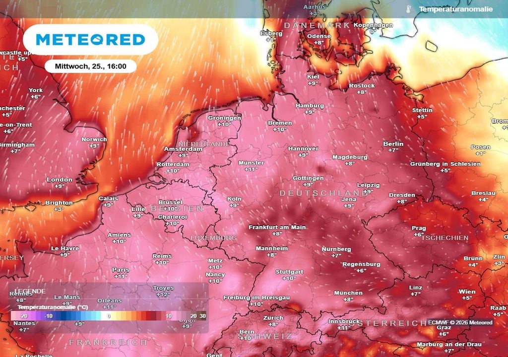 Eine heftige Frühlingswetter-Welle rollt über Deutschland hinweg. Die Temperaturanomalien sind beachtlich.