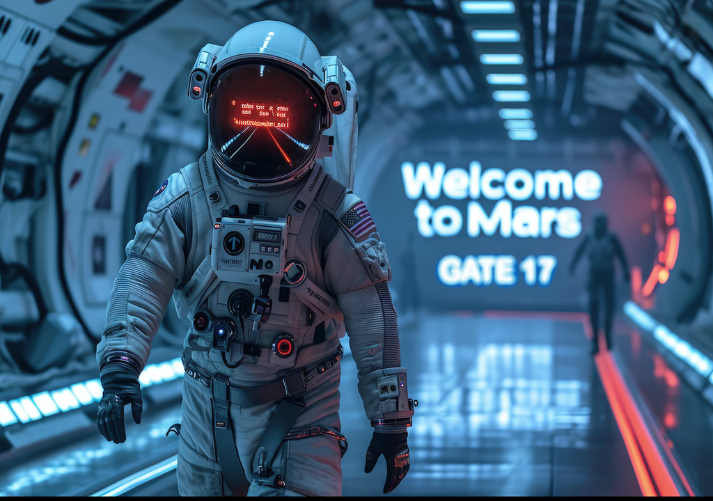 Symbolische Darstellung einer zukünftigen Marsankunft: Konzepte wie nukleare Antriebe sollen solche Szenarien realistischer machen.