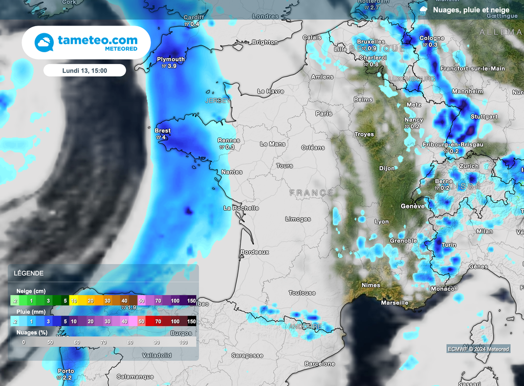 Une perturbation arrivera par l'ouest lundi. On gardera un risque orageux notamment sur la façade est.