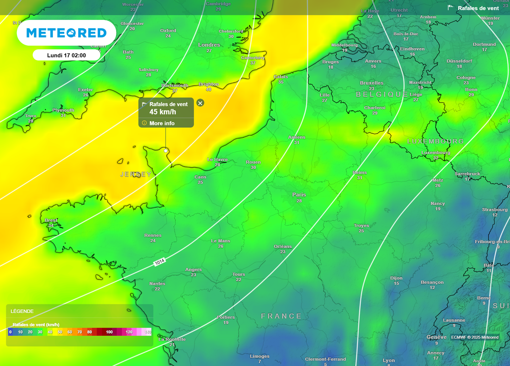 Rafales de vent nuit de dimanche à lundi moitié Nord