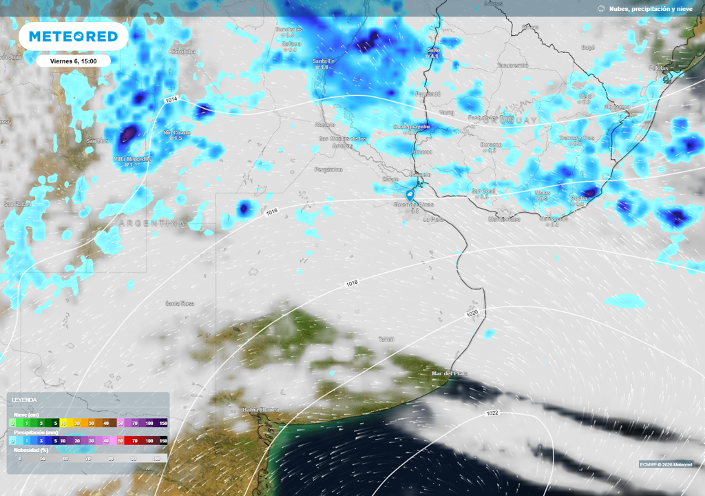 Estas próximas horas mantendrán una chance media a baja de lluvias débiles y aisladas.
