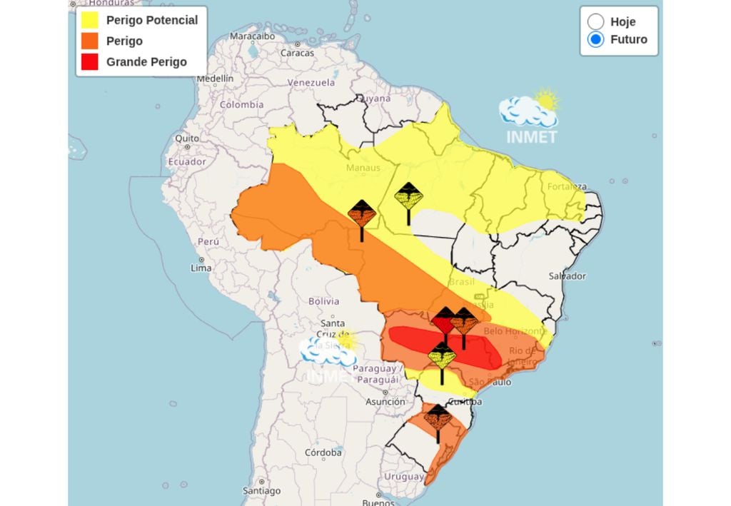 Mapa de alerta do Instituto Nacional de Meteorologia para esta quarta-feira (11).
