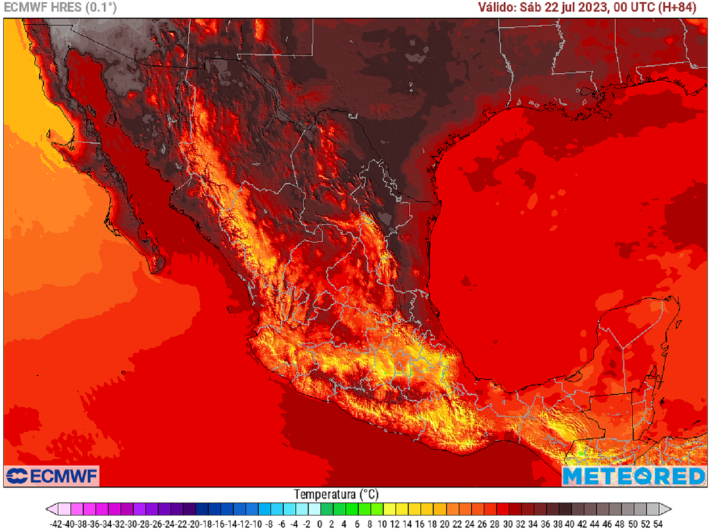 Modelo ECMWF - Temperatura en grados Celsius