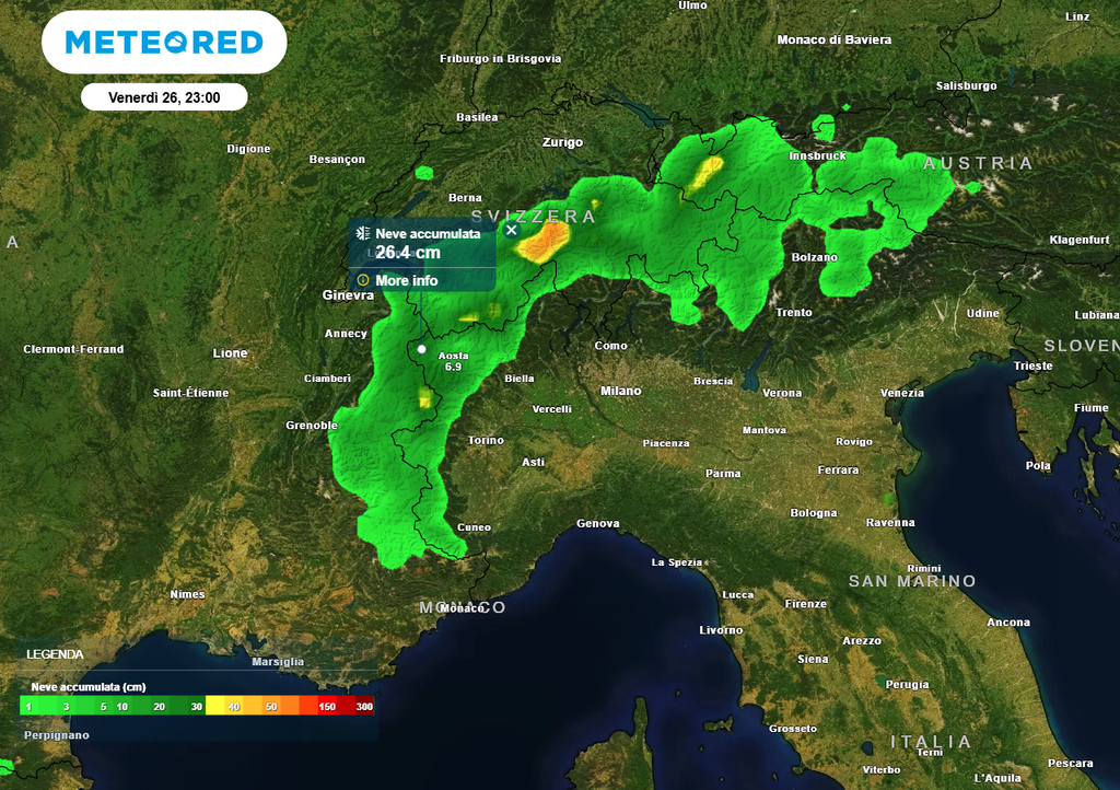 Accumuli di neve entro la fine della settimana, fino a 30 cm sulle cime più alte
