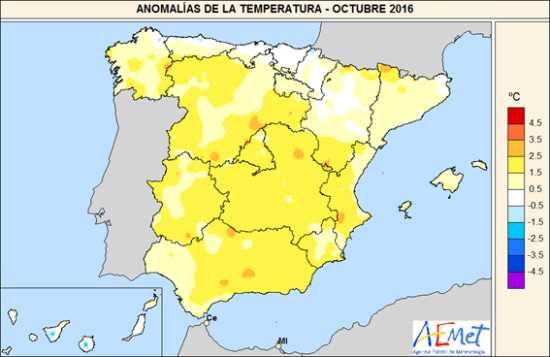 Anomalías de la temperatura octubre 2016