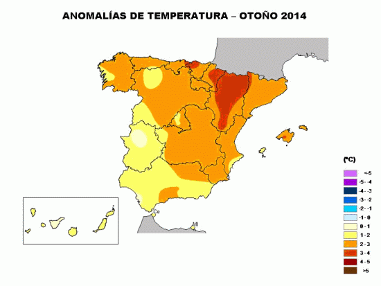 Avance Climático Del Otoño De 2014 Anomalía de temperatura otoño 2014