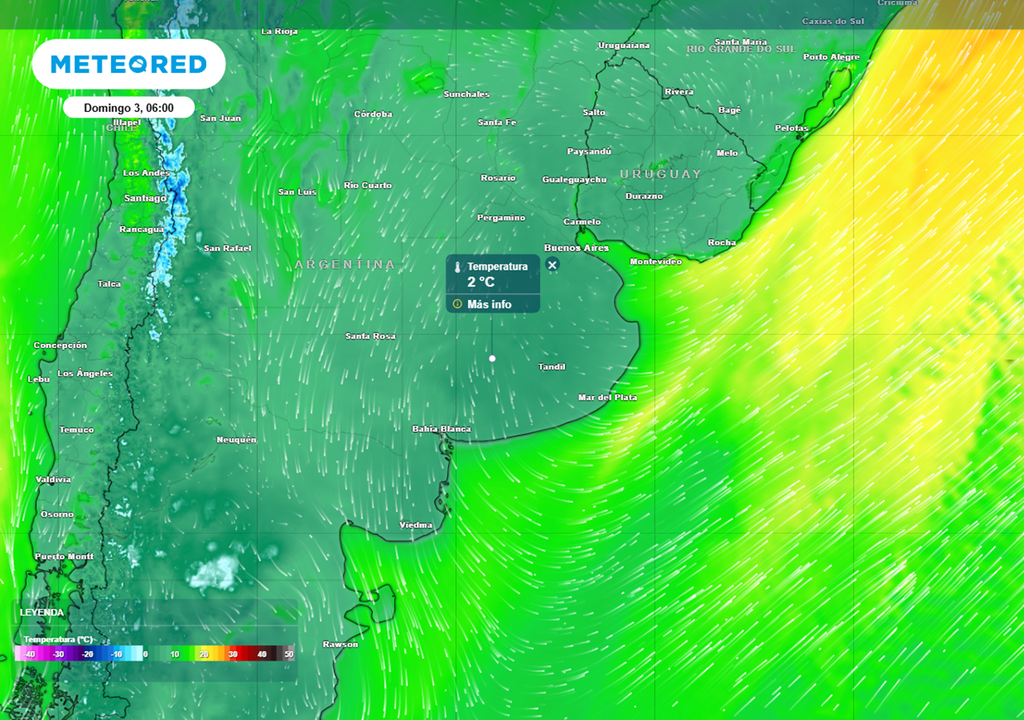 Centro del país invernal en la mañana del domingo 3 de mayo. Créditos: ECMWF