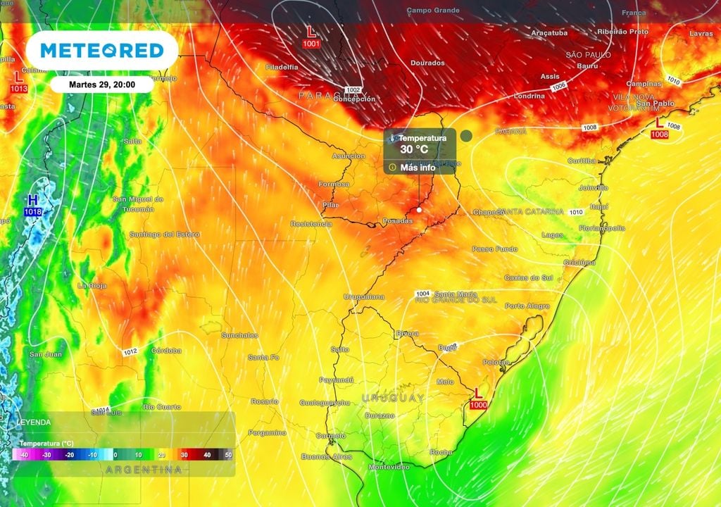 Temperaturas Para el martes 29 el avance del frente frío irá produciendo un descenso en las temperaturas en gran parte del centro y norte del país.