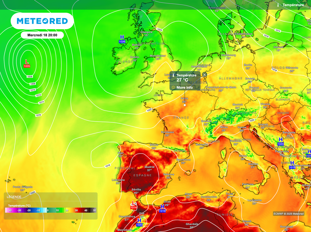 La chaleur forte voire très forte devrait essentiellement concerner l'Espagne. La chaleur forte voire très forte devrait essentiellement concerner l'Espagne.