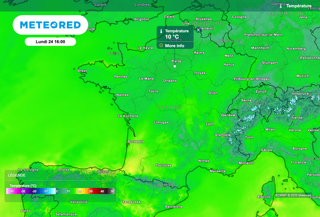 Légère baisse des températures cet après-midi sous les pluies de la perturbation.