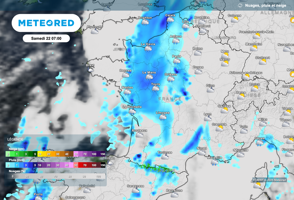 Perturbation pluvieuse dans les régions de l'ouest ce samedi matin.