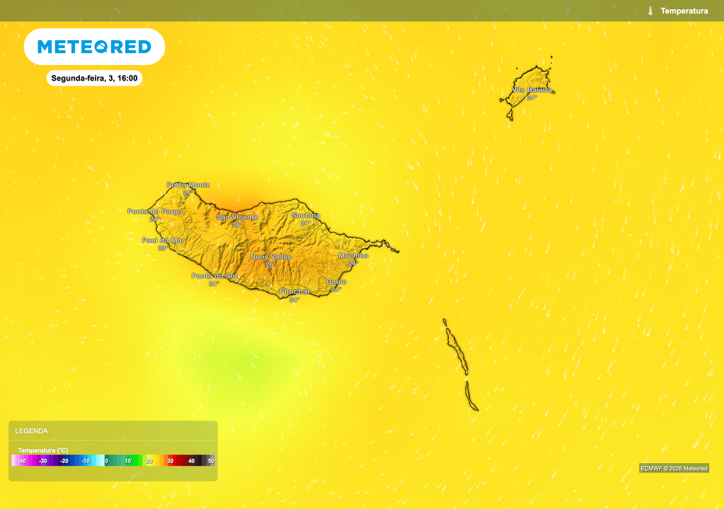 O aviso amarelo começa com São Vicente e o Curral das Freiras entre as zonas mais quentes, ambas com 26 ºC, enquanto Paul do Mar deverá registar cerca de 23 ºC