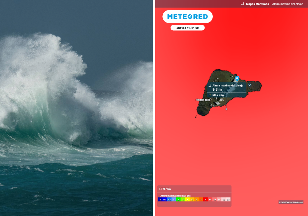 olas y altura prevista sobre Rapa Nui