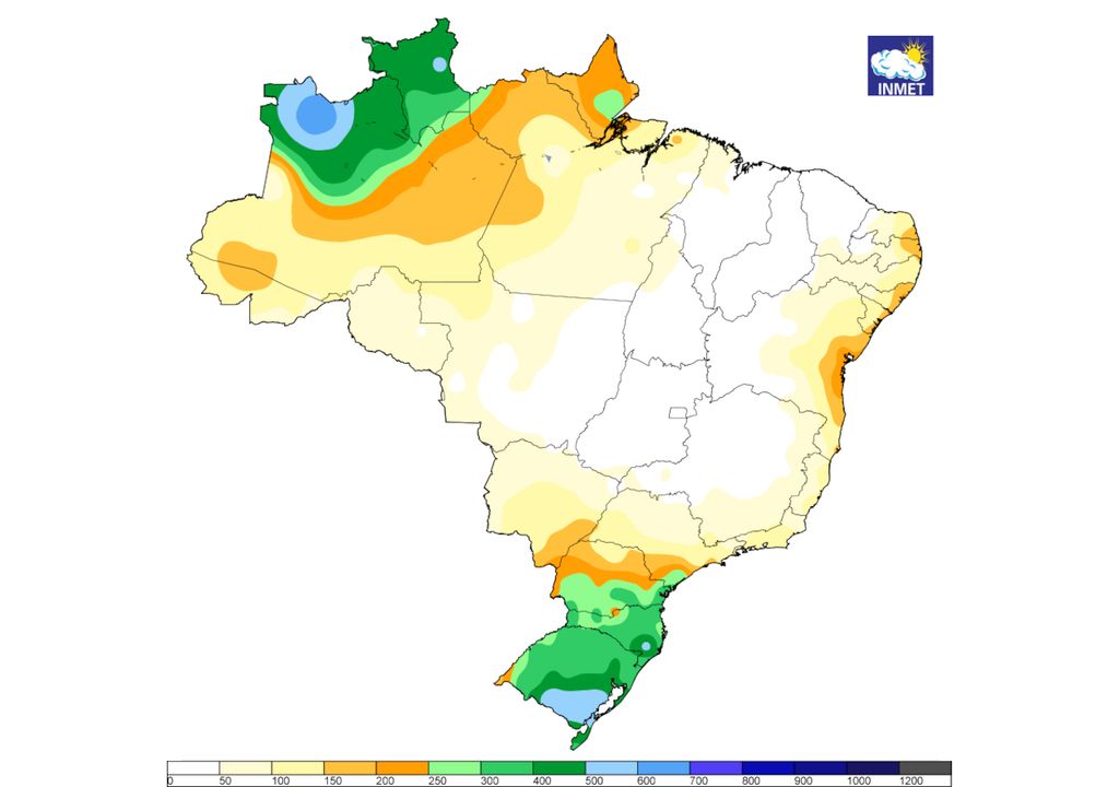 Acumulados totais de chuva nos últimos 90 dias.