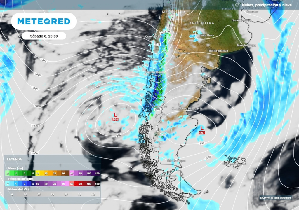 precipitaciones (con isobaras) Entre el viernes y sábado estarán más activas las precipitaciones entre La Araucanía y Los Lagos.