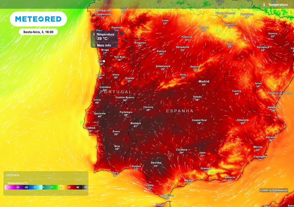 temperatura do ar à superfície Os próximos dias serão tórridos, do ponto de vista térmico, em todo o país, com o mesmo coberto de avisos meteorológicos de tempo quente.