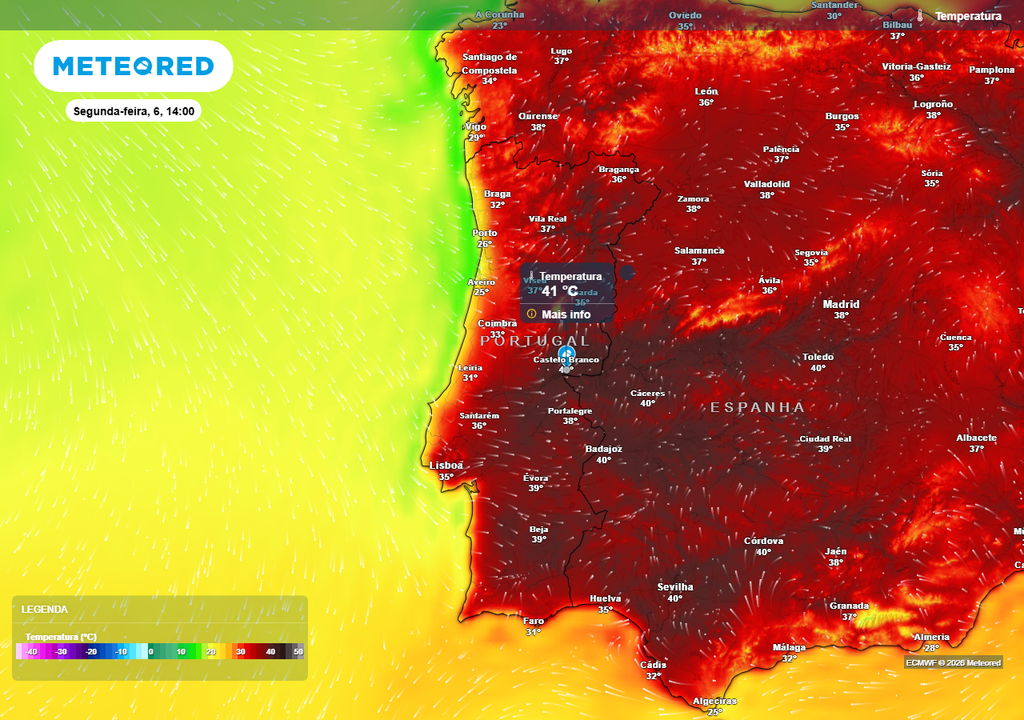 Nesta segunda-feira, 6 de julho, haverá pelo menos 4 distritos de Portugal continental sob aviso vermelho de tempo quente, não sendo de excluir a possibilidade de ser alargado a mais distritos.