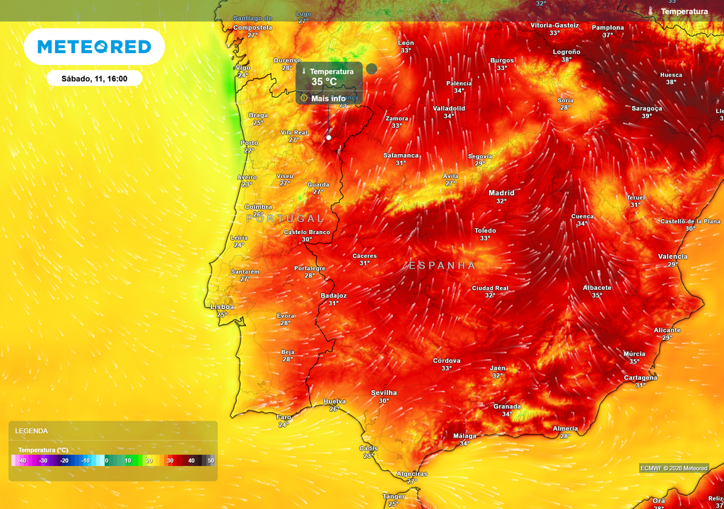 temperatura do ar à superfície A semana arranca com o país ainda coberto de avisos meteorológicos devido ao tempo quente, no entanto, estes deverão ser levantados até às 23h de quarta-feira, dia 8 de julho, pois o ECMWF prevê uma descida generalizada das temperaturas máximas e mínimas a partir de quinta-feira.