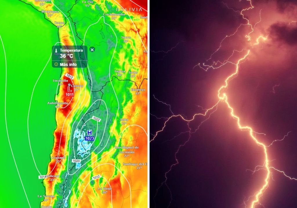 Temperaturas máximas de 36 °C y tormentas eléctricas, Chile, Meteored