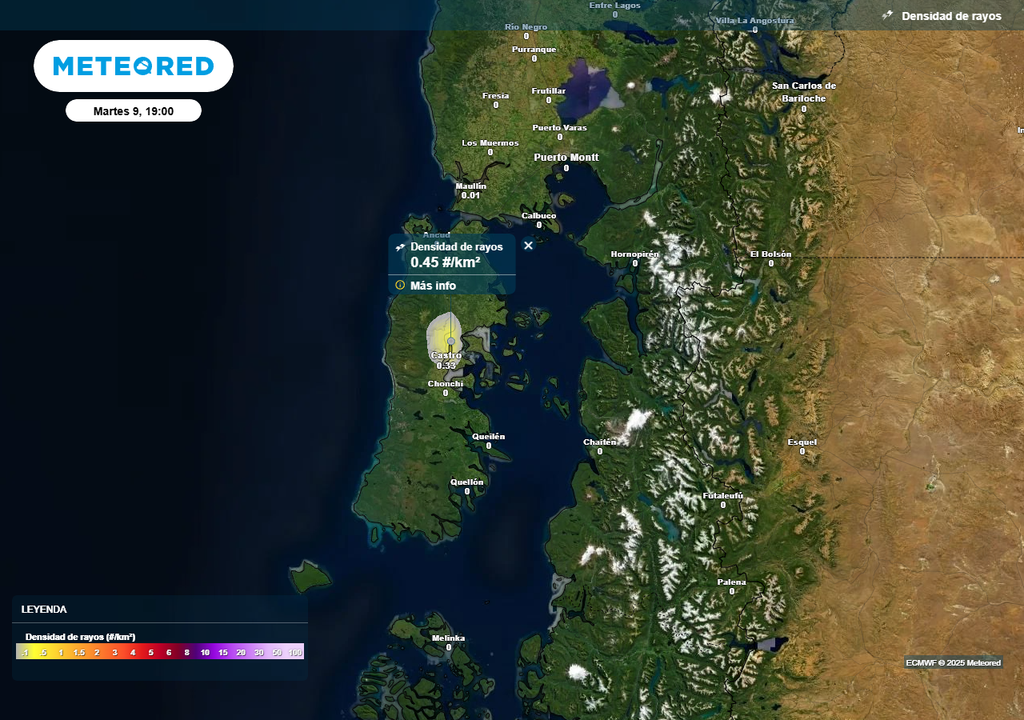 Tormentas eléctricas en las zonas sur y austral de Chile, Meteored