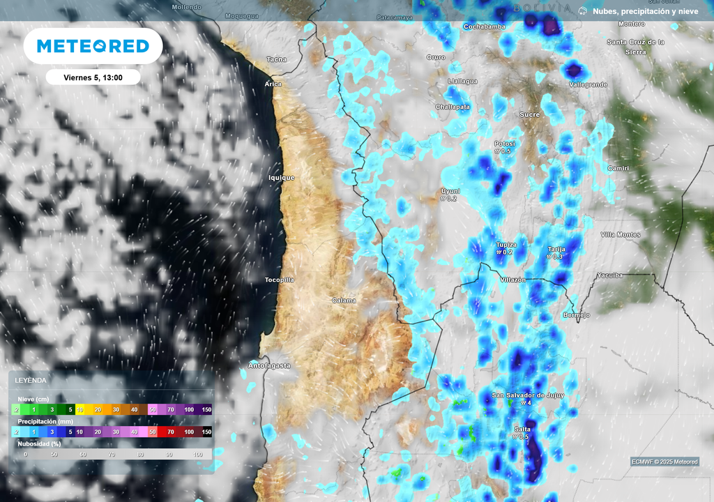 mapa de lluvia, nieve y nubes.