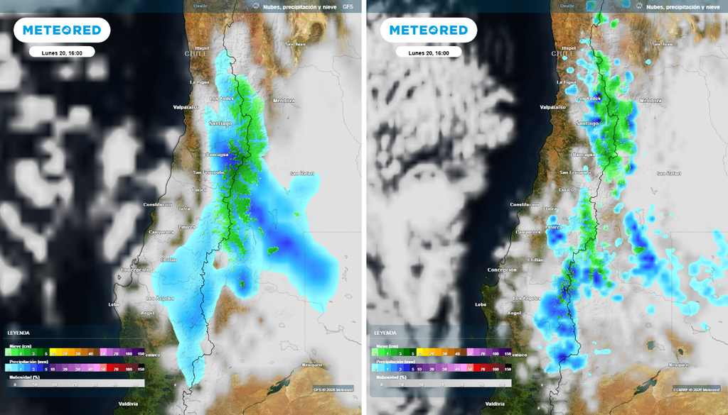 Las precipitaciones se quedarán presentes en sectores cordilleranos hasta el comienzo de la noche del lunes 20 de abril en la zona central y parte del sur de Chile.