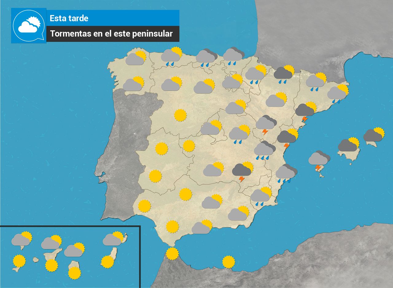 Esta tarde y noche en el este peninsular y Baleares se podrán registrar chubascos tormentosos fuertes o muy fuertes.