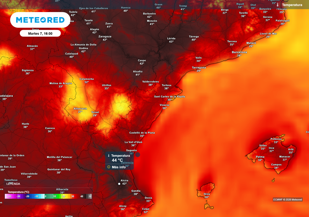 Las temperaturas máximas en el tercio este peninsular serán especialmente elevadas.