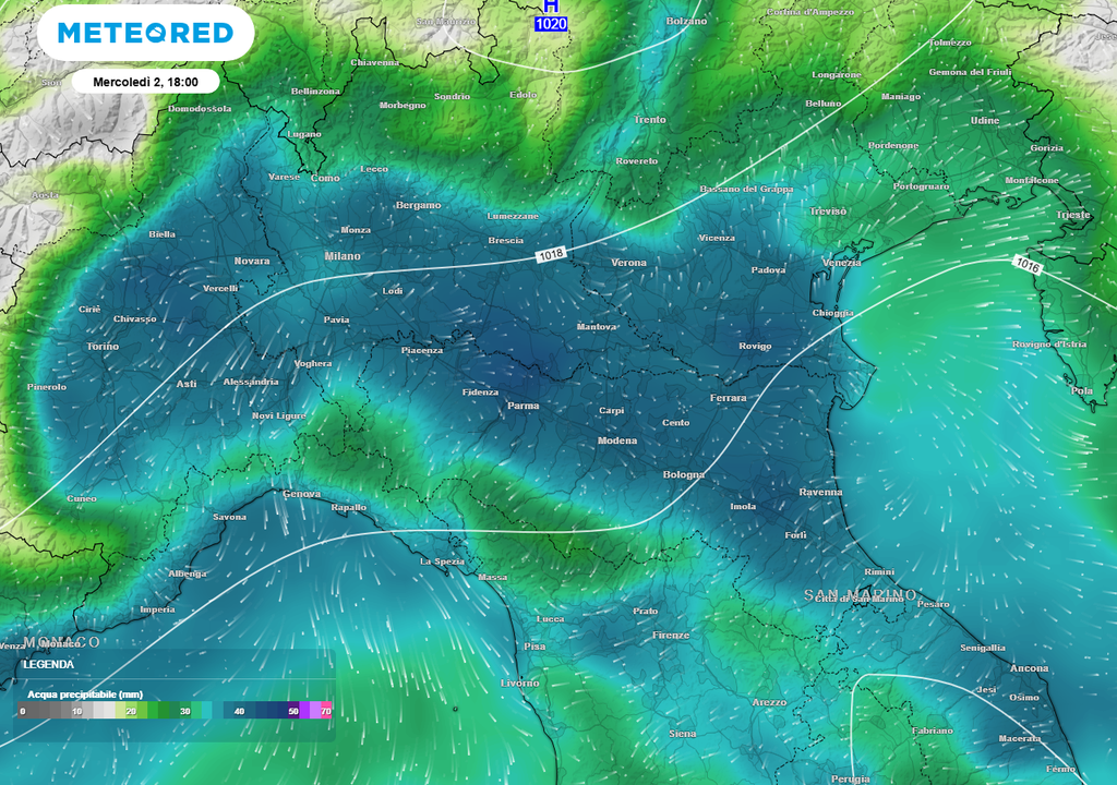 Acqua precipitabile mercoledì 2 luglio 2025.