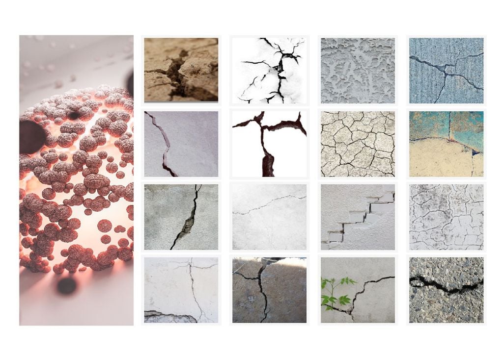 Mosaico de imagens com fissuras em construções Mosaico de imagens com fissuras em construções