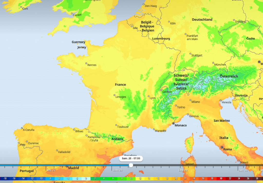Températures minimales prévues samedi matin