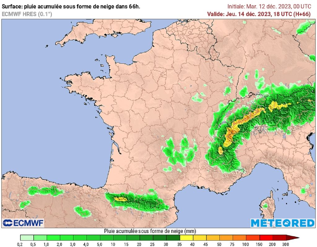 Si les quantités de neige resteront assez faibles sur les Vosges, le Jura et le Massif Central, elles s'annoncent plus importantes sur les Alpes et les Pyrénées.
