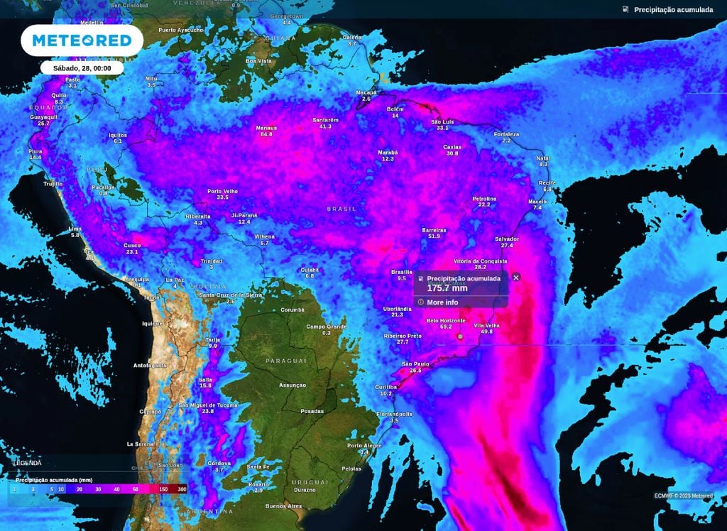 Precipitação acumulada entre quinta (26) e sexta-feira (27).