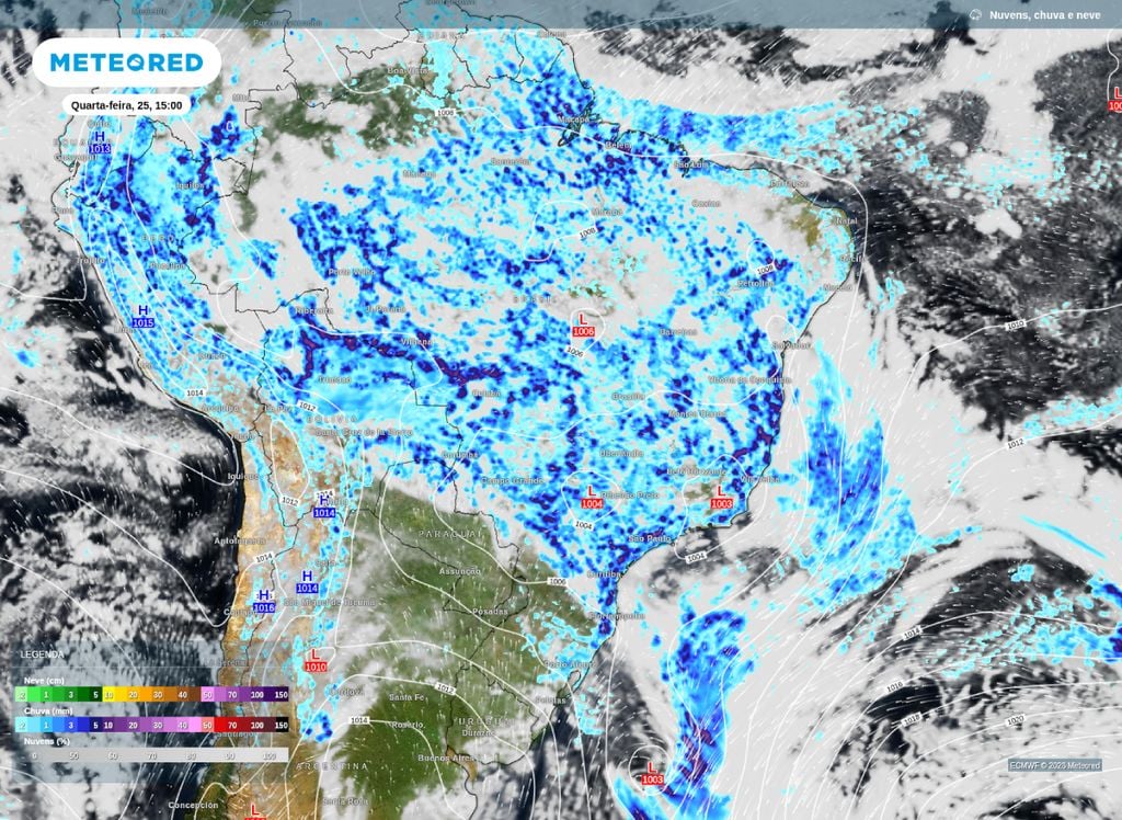Previsão de chuva e nebulosidade para a tarde desta quarta-feira (25).