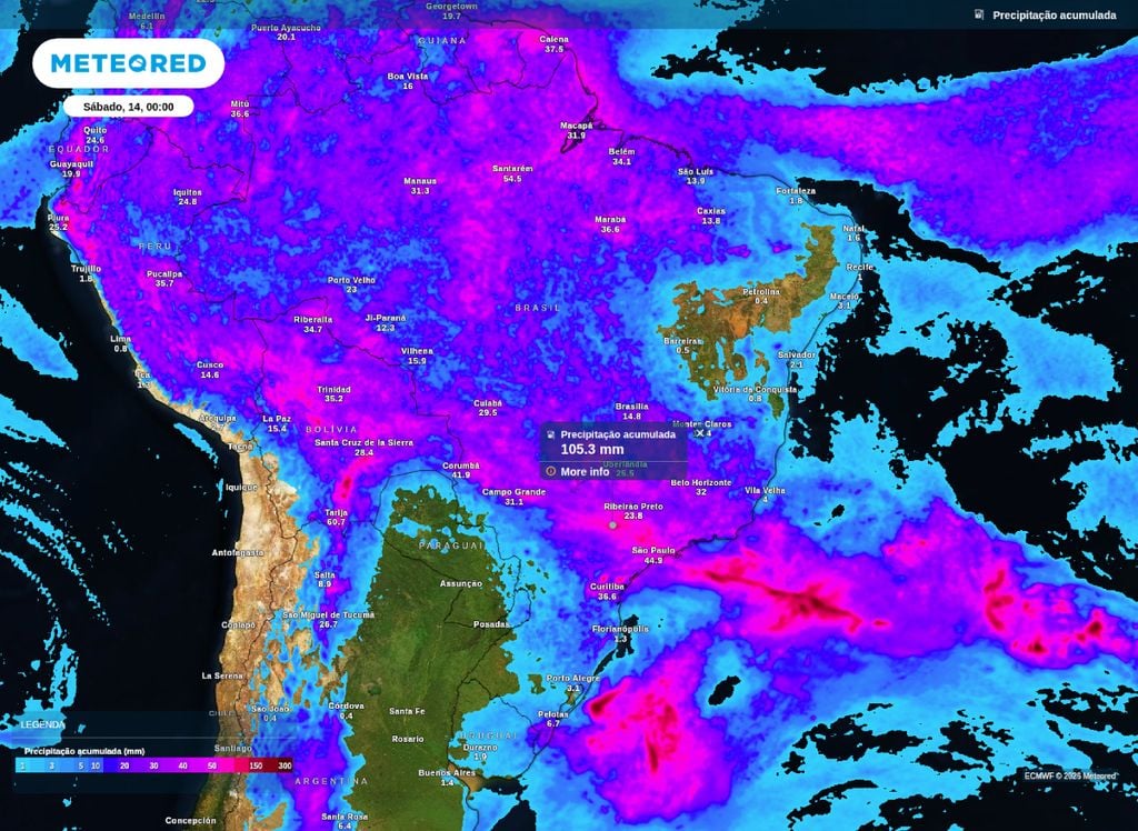 Chuva acumulada nesta sexta-feira (13), pode chegar aos 105 mm no interior de São Paulo.