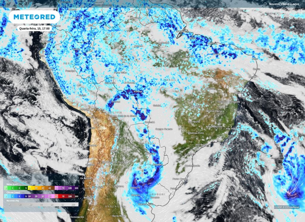 Previsão de chuva. Chuva e nebulosidade prevista para a tarde desta quarta-feira (15).