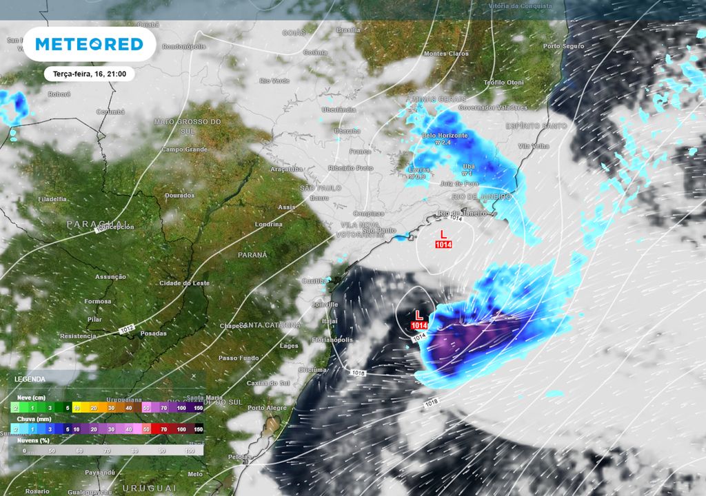 Previsão de nebulosidade e chuva na terça-feira durante a noite.