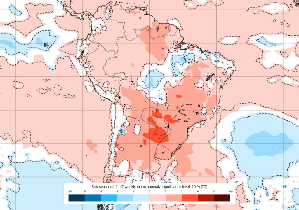 Previsão de anomalias de temperatura entre os dias 15 e 22 de Setembro.