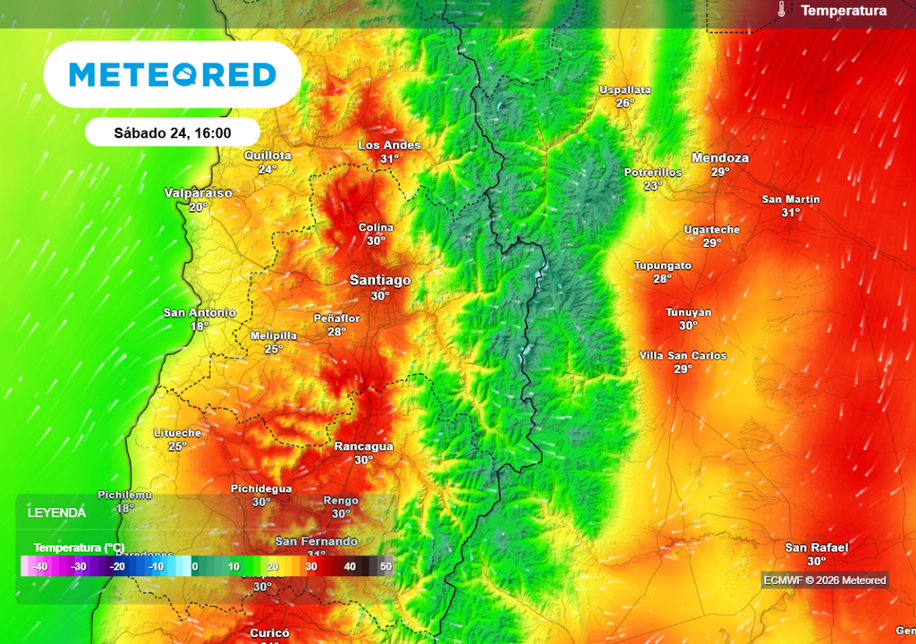 Temperaturas Hasta 31 °C se espera este sábado en le centro de Santiago, aunque zonas al oeste de la ciudad recian máximas más bajas.