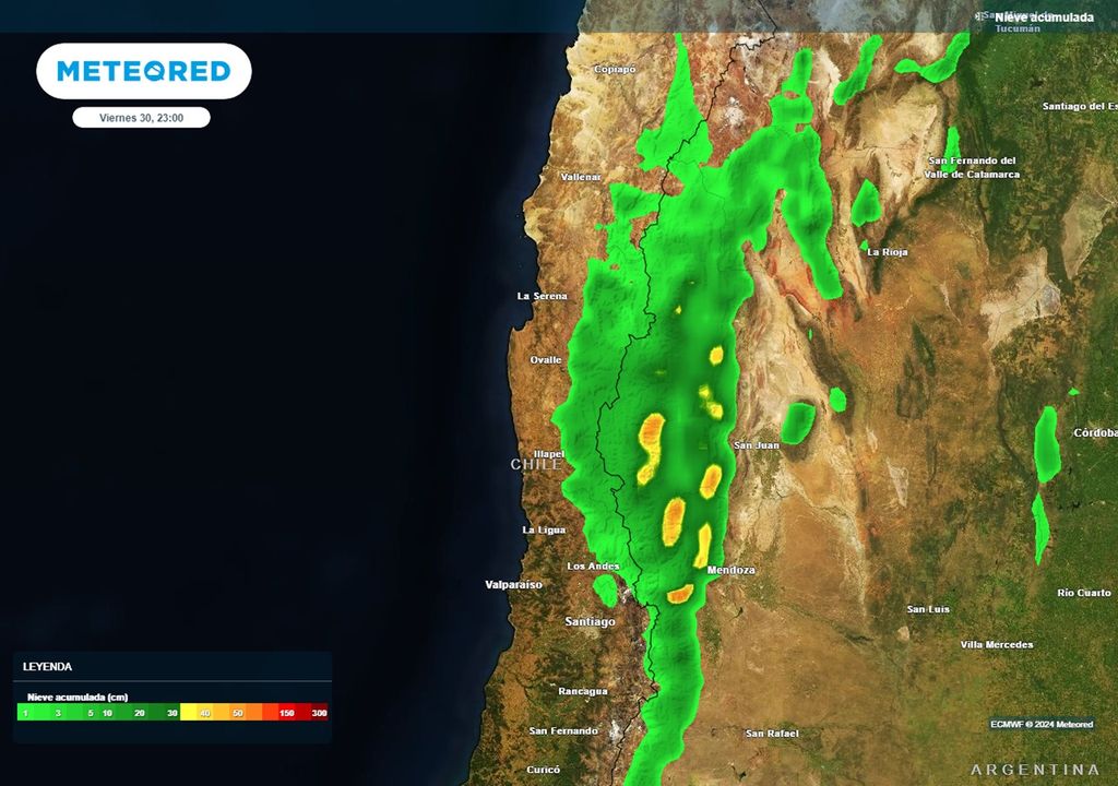 nieve prevista según el modelo del ECMWF