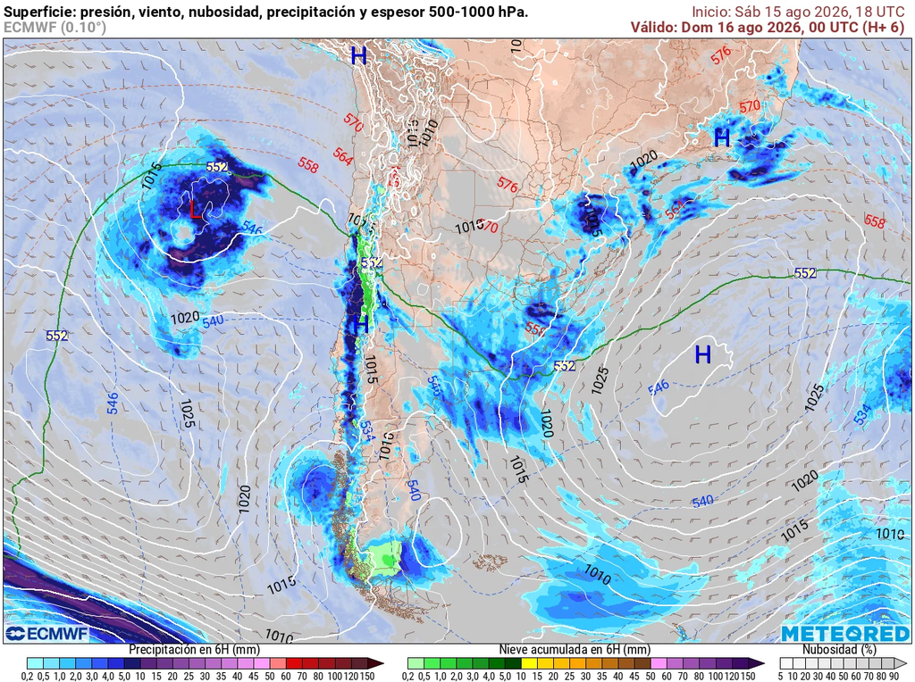 Carta superficial muestra las precipitaciones que se aproximan para el día lunes, con mayor impacto en el centro norte del país.