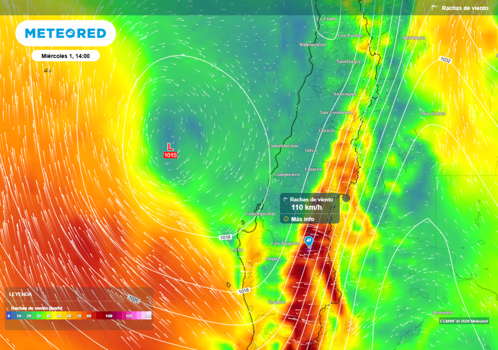 En las próximas horas se sentirán fuertes rachas de viento raco descendiendo por la cordillera de Biobío: la alerta se extiende hasta la noche de este miércoles.