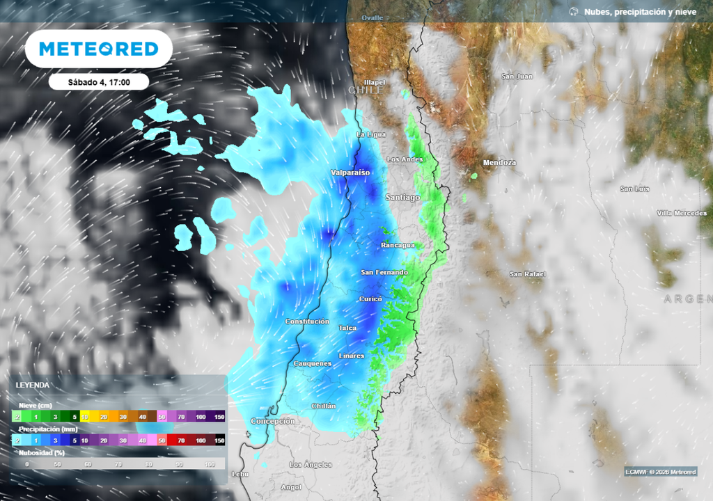 Las precipitaciones estarán más concentradas entre Valparaíso y O'Higgins, con mayor afectación en el litoral y precordillera.